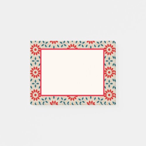 Folk Art Red Flowers and Green Leaves Post_it Notes