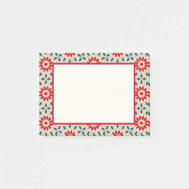 Folk Art Red Flowers and Green Leaves Post-it Notes (Front)
