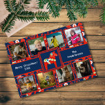 Folk Art Red Swedish Dala Horse Pattern 8 Photo Holiday Card