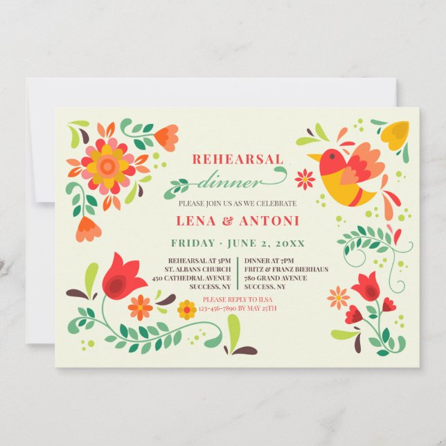 Folk Art Rehearsal Dinner Party Invitation (Front)