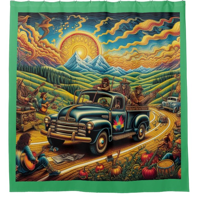 Folk Art Road Trip Shower Curtain (Front)