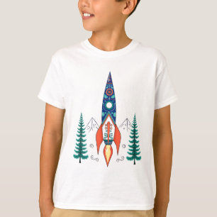 Folk Art Rocket Adventure – Vintage Nature Space T-Shirt
