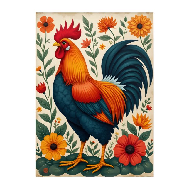 Folk Art Rooster Acrylic Print (Front)