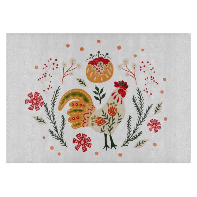 Folk Art Rooster Cutting Board (Front)