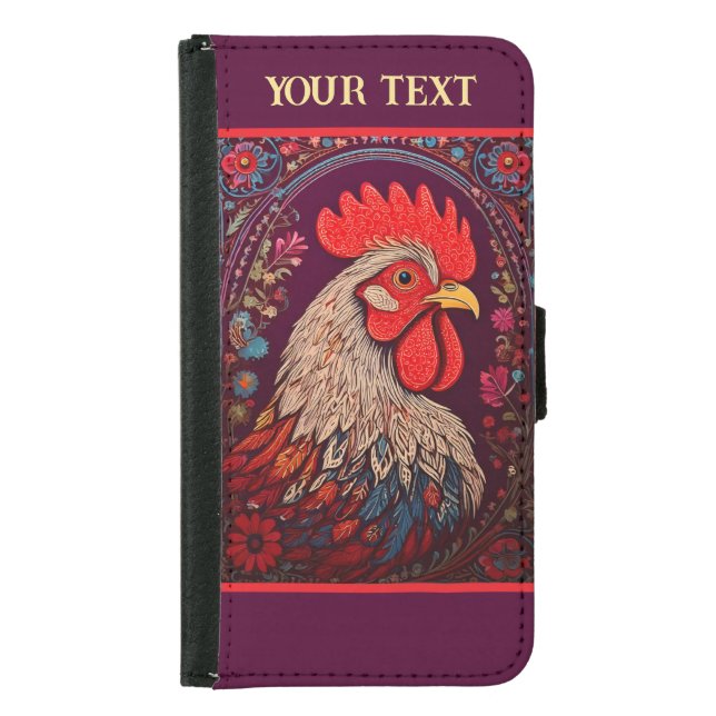 Folk-art Rooster Samsung Galaxy Wallet Case (Front)