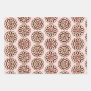 Folk art rosemaling gingerbread houses wrapping paper sheets