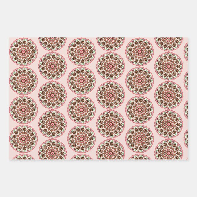 Folk art rosemaling gingerbread houses wrapping paper sheets (Front)