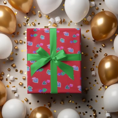 Folk Art Sacred Heart Red Wrapping Paper