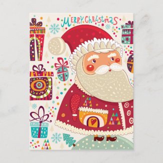 Folk Art Santa Claus Holiday Postcard