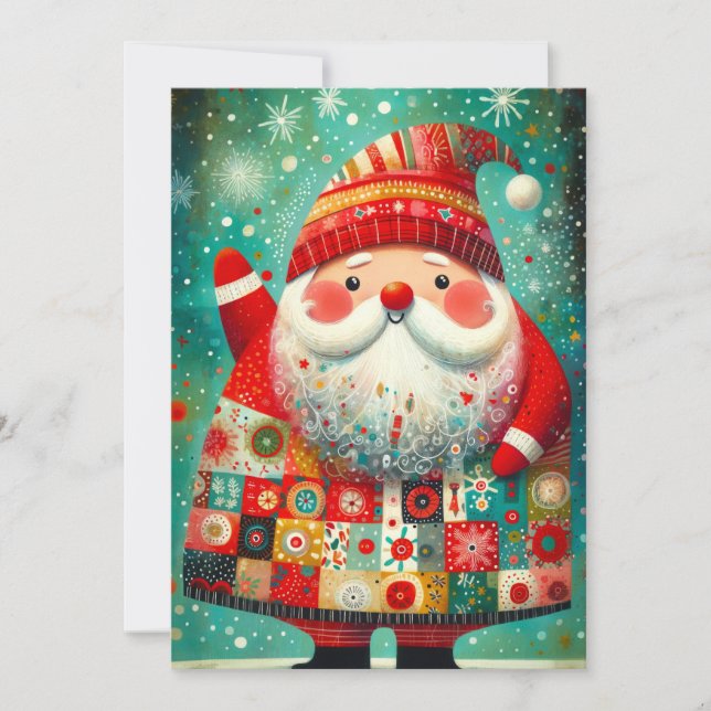Folk Art Santa Holiday Card (Front)
