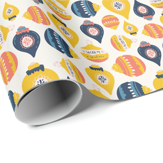 Folk Art Sardine Style Christmas Ornaments Wrapping Paper (Roll Corner)