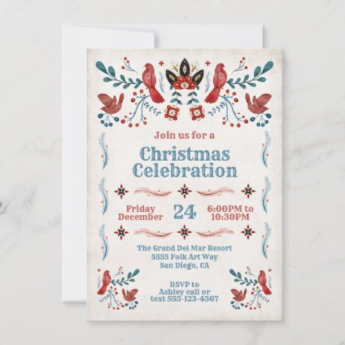 Folk Art Scandinavian Christmas Party Invitation