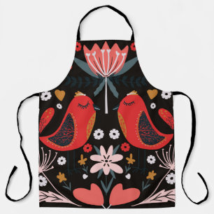 folk art scandinavian colourful pattern with flora apron
