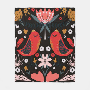 folk art scandinavian colourful pattern with flora fleece blanket