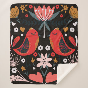 folk art scandinavian colourful pattern with flora sherpa blanket