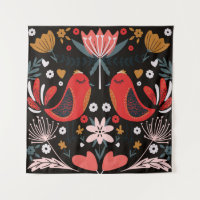 folk art scandinavian colourful pattern with flora
