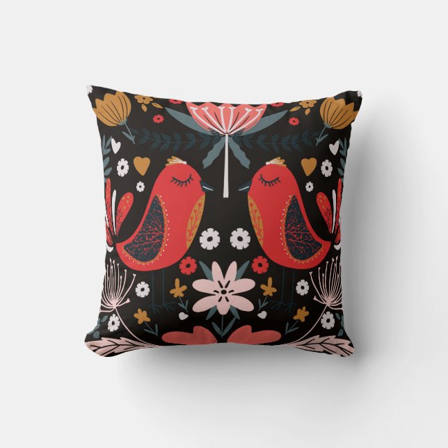folk art scandinavian colourful pattern with flora throw pillow (Front)