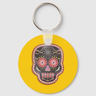 Folk Art Skull - day of the dead Keychain