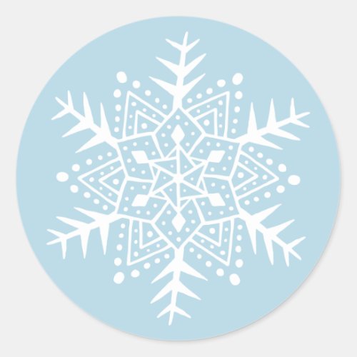 Folk art snowflake light blue Christmas holiday Classic Round Sticker