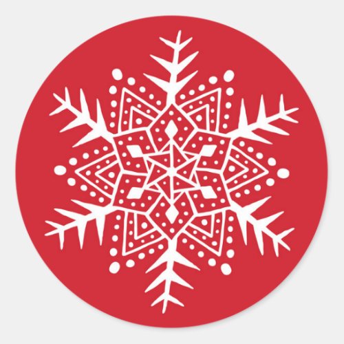 Folk art snowflake red Christmas sticker