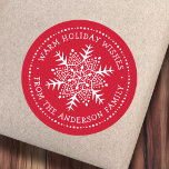 Folk art snowflake warm winter wishes red classic round sticker<br><div class="desc">Winter holiday gift tags or envelope seals featuring a white,  whimsical folk art snowflake and Customizable text "warm holiday wishes" on a red background.</div>