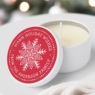 Folk art snowflake warm winter wishes red mini candle favors