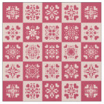 Folk Art Stenciled Heart Pattern Red and Pink Fabric