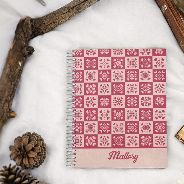 Folk Art Stenciled Heart Pattern Red and Pink Notebook (Creator Uploaded)