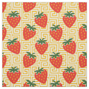 Folk Art Strawberry Greek Key in Red & Gold Fabric