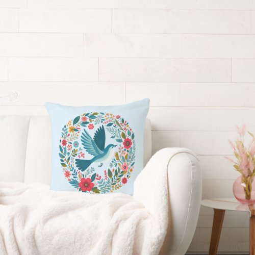 Folk art style bird Throw pillow