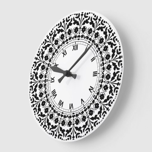 Folk Art Style Black and White Country Kitchen Large Clock | Zazzle