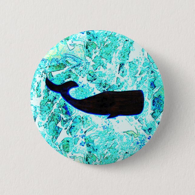 folk art style black whale pinback button (Front)