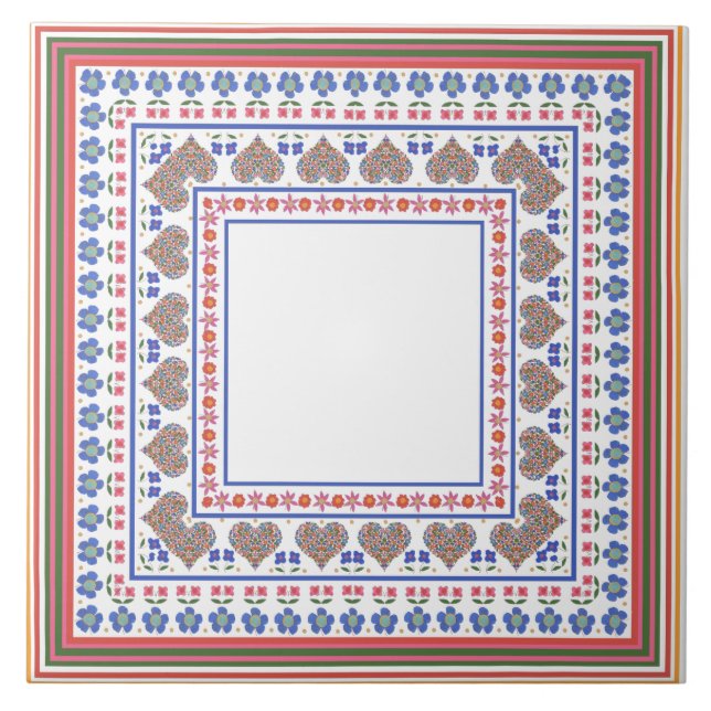 Folk Art Style Border Ceramic Tile to Customize (Front)