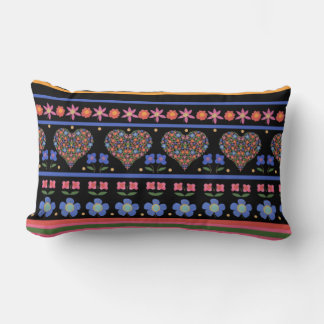 Folk Art Style Border Lumbar Pillow or Cushion