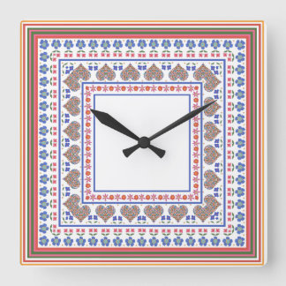 Folk Art Style Border Square Wall Clock
