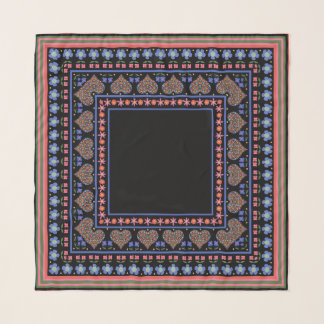 Folk Art Style Border with Hearts Square Scarf
