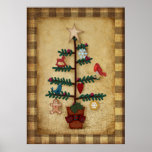 Folk Art Style Christmas Tree | Prim Poster<br><div class="desc">Folk art style Christmas tree with felt ornaments,  for your home or for a gift! Quality paper and quality printing are so important when ordering beautiful art! You can get this framed too! Original digital art by Cherie's Art. Copyrighted 2019.</div>