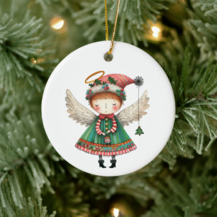 Folk Art Style Cute Angel Ceramic Ornament