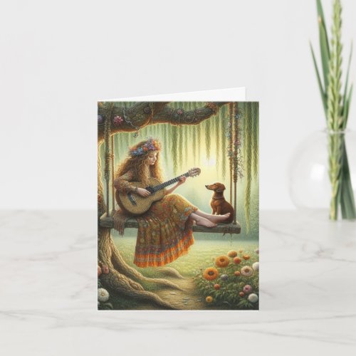 Folk Art Style Dachshund Downloadable Card