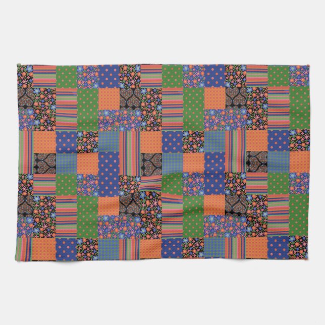 Folk Art Style Faux Patchwork Kitchen Towel (Horizontal)