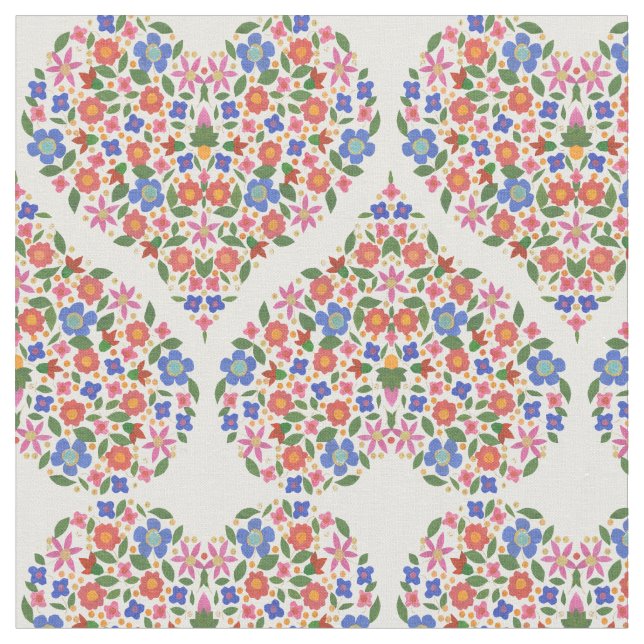 Folk Art Style Floral Heart Custom Fabric (Close Up)