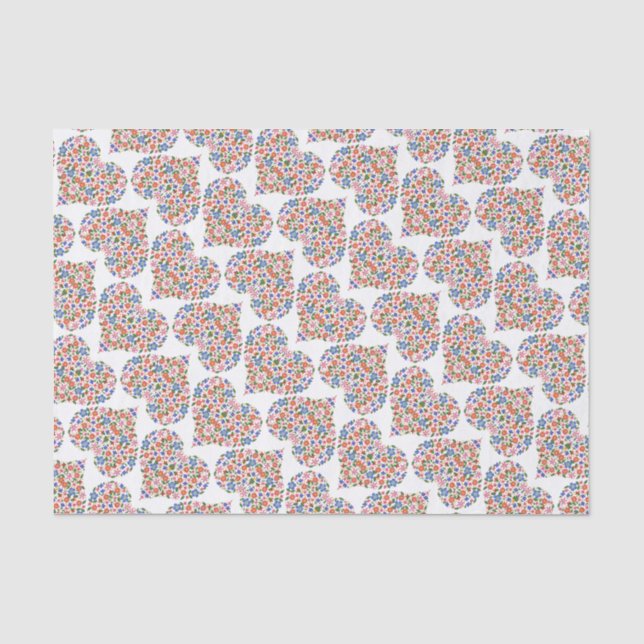 Folk Art Style Floral Hearts Tissue Paper (Front)