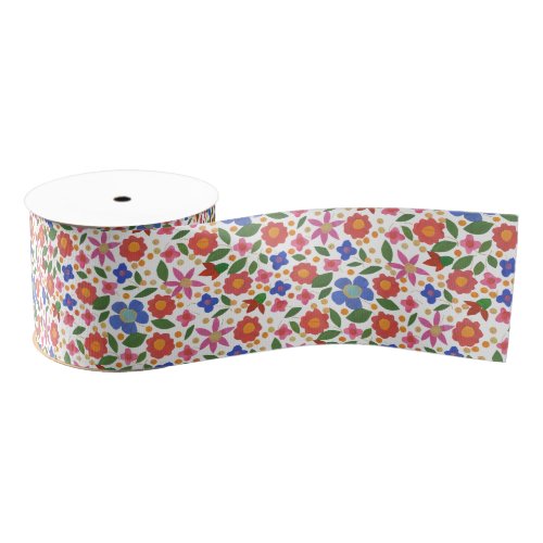 Folk Art Style Floral Mini_print 3_inch Ribbon