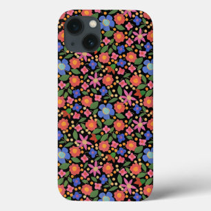 Folk Art Style Floral on Black iPad Mini Case
