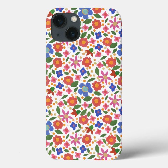 Folk Art Style Floral on White iPad Mini Case (Back)