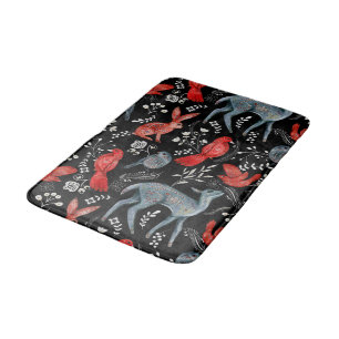 Folk-art style floral  pattern designs bath mat