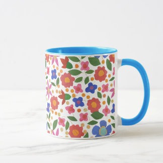 Folk Art Style Floral Pattern on White Mug