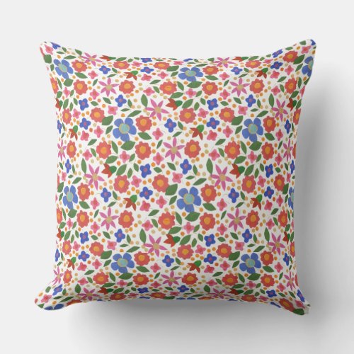 Folk Art Style Floral Pattern on White Pillow