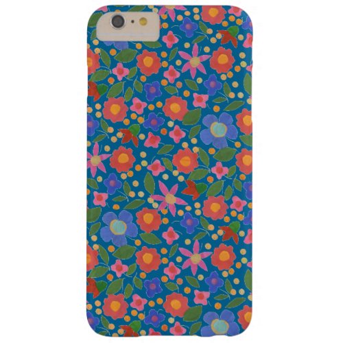 Folk Art Style Florals on Blue iPhone 6 Plus Case