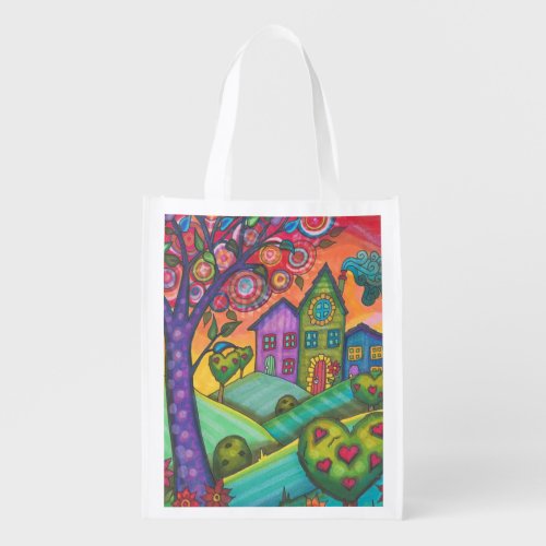 Folk Art Style Houses  Grocery Bag